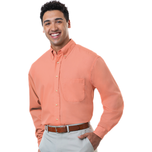 MENS LONG SLEEVE EASY CARE POPLIN  -  SALMON 10 EXTRA LARGE SOLID