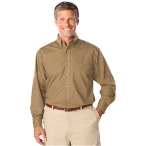 MENS LONG SLEEVE EASY CARE POPLIN  -  TAN 10 EXTRA LARGE SOLID