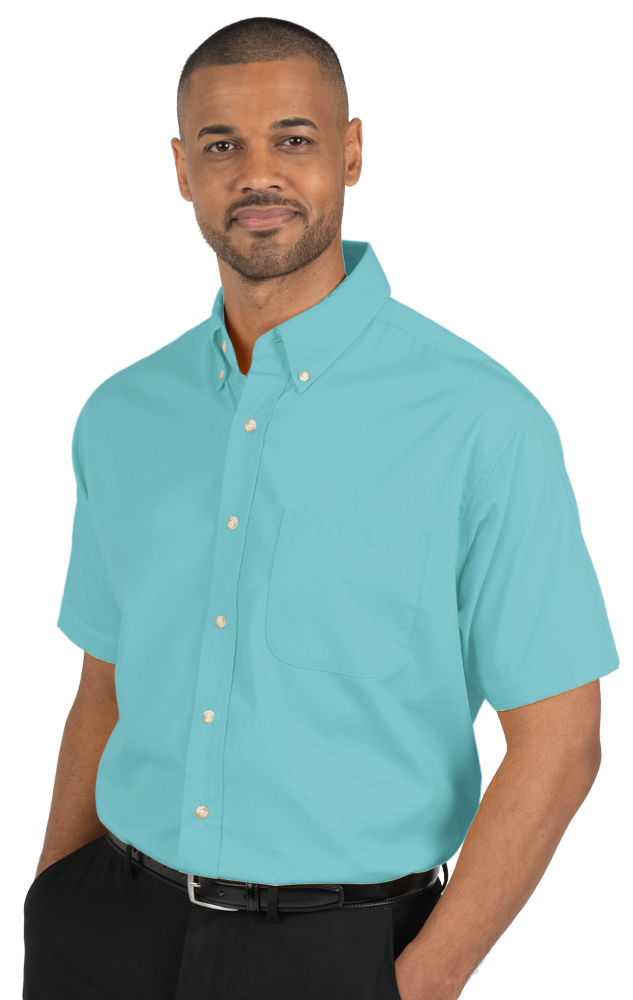 Men&#8216;s S/S Superblend Poplin Shirt with Bone Buttons-Blue Generation