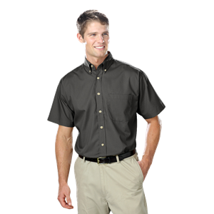 MENS SHORT SLEEVE EASY CARE POPLIN  -  GRAPHITE 10 EXTRA LARGE SOLID