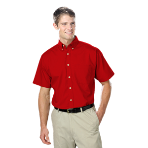 MENS  SHORT SLEEVE TALL EASY CARE POPLIN  -  RED 2 EXTRA LARGE TALL SOLID