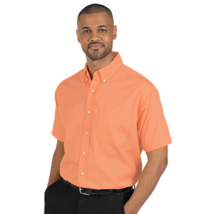 MENS SHORT SLEEVE EASY CARE POPLIN  -  SALMON 10 EXTRA LARGE SOLID