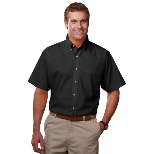 MENS SHORT SLEEVE SCOTCHGARD TWILL  -  BLACK 2 EXTRA LARGE SOLID