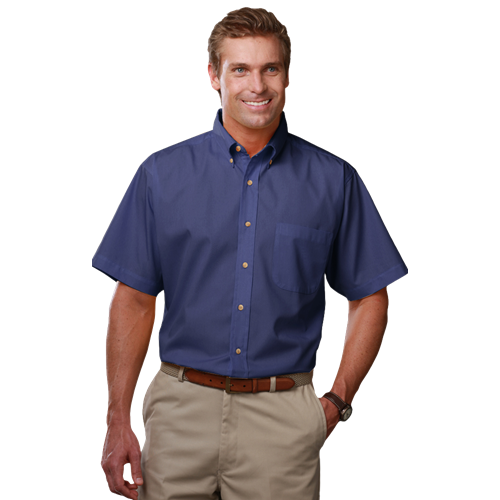 MENS SHORT SLEEVE SCOTCHGARD TWILL  -  NAVY EXTRA SMALL SOLID