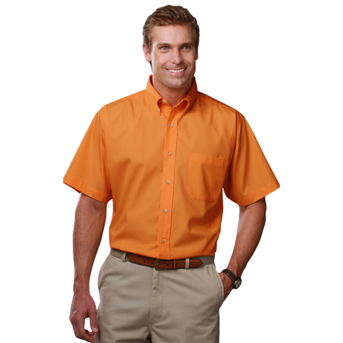 MENS SHORT SLEEVE SCOTCHGARD TWILL  -  ORANGE 2 EXTRA LARGE SOLID