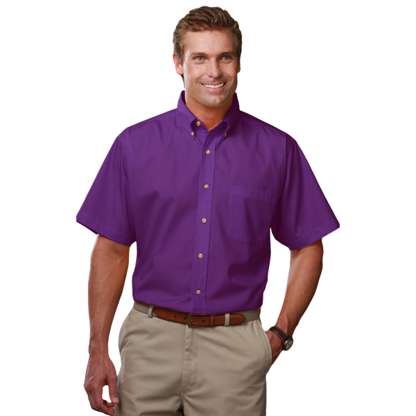 MENS SHORT SLEEVE SCOTCHGARD TWILL  -  PURPLE 2 EXTRA LARGE SOLID