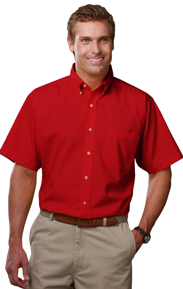 7217S-RED-XS-SOLID|BG7217S|Men's Teflon Twill S/S Shirt