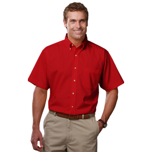 MENS SHORT SLEEVE TEFLON TWILL  -  RED 2 EXTRA LARGE SOLID