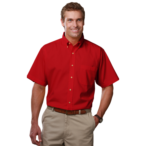 MENS SHORT SLEEVE SCOTCHGARD TWILL  -  RED 2 EXTRA LARGE SOLID