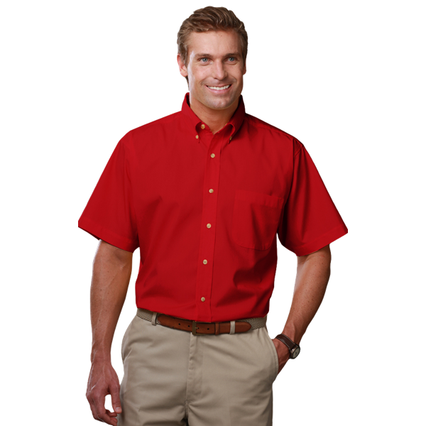 MENS SHORT SLEEVE SCOTCHGARD TWILL  -  RED 2 EXTRA LARGE SOLID