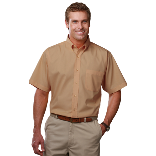 MENS SHORT SLEEVE SCOTCHGARD TWILL  -  TAN 2 EXTRA LARGE SOLID