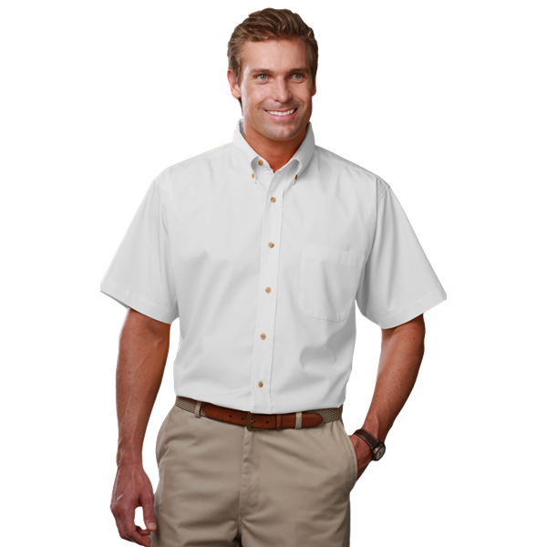 MENS SHORT SLEEVE SCOTCHGARD TWILL  -  WHITE 2 EXTRA LARGE SOLID