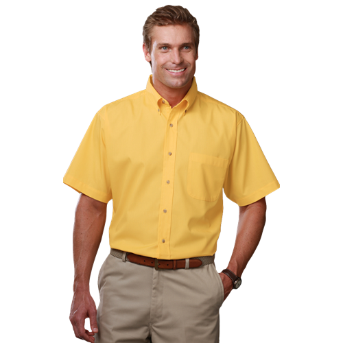 MENS SHORT SLEEVE SCOTCHGARD TWILL  -  YELLOW 2 EXTRA LARGE SOLID
