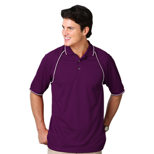 MENS WICKING PIPED POLO  -  PURPLE SMALL SOLID