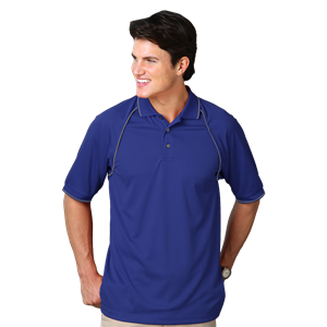 MENS WICKING PIPED POLO  -  ROYAL SMALL SOLID