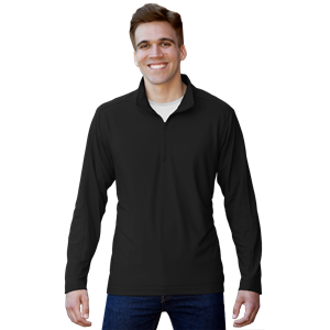 MENS WICKING SOLID 1/4 ZIP LS PULLOVER   -  BLACK 2 EXTRA LARGE SOLID