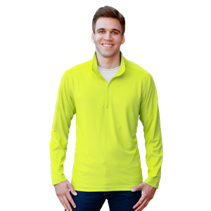 MENS WICKING SOLID 1/4 ZIP LS PULLOVER  -  OPTIC YELLOW 2 EXTRA LARGE SOLID