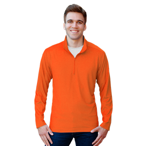 MENS WICKING SOLID 1/4 ZIP LS PULLOVER ###  -  SAFETY ORANGE 2 EXTRA LARGE SOLID