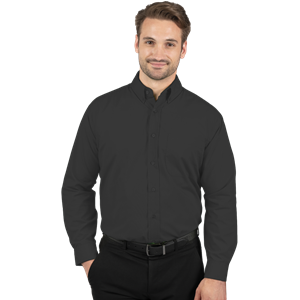 MENS LONG SLEEVE EASY CARE POPLIN WITH MATCHING BUTTONS  -  BLACK 2 EXTRA LARGE SOLID