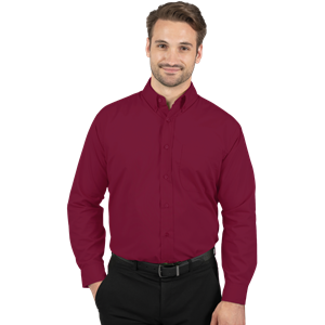 MENS LONG SLEEVE EASY CARE TALL POPLIN WITH MATCHING BUTTONS  -  BURGUNDY 2 EXTRA LARGE TALL SOLID