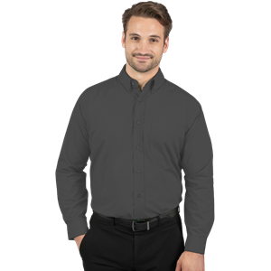 MENS LONG SLEEVE EASY CARE POPLIN WITH MATCHING BUTTONS  -  GRAPHITE 2 EXTRA LARGE SOLID
