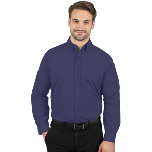 MENS LONG SLEEVE EASY CARE POPLIN WITH MATCHING BUTTONS  -  NAVY 2 EXTRA LARGE SOLID