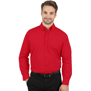 MENS LONG SLEEVE EASY CARE POPLIN WITH MATCHING BUTTONS  -  RED 2 EXTRA LARGE SOLID