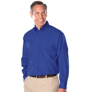 MENS LONG SLEEVE EASY CARE POPLIN WITH MATCHING BUTTONS  -  ROYAL 2 EXTRA LARGE SOLID