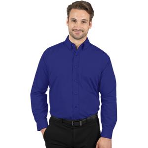 MENS LONG SLEEVE EASY CARE POPLIN WITH MATCHING BUTTONS  -  ROYAL 2 EXTRA LARGE SOLID