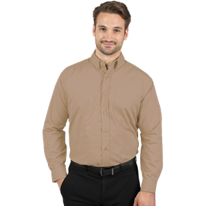 MENS LONG SLEEVE EASY CARE POPLIN WITH MATCHING BUTTONS  -  TAN 2 EXTRA LARGE SOLID