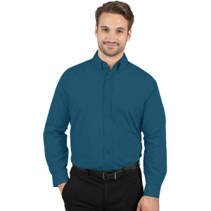 MENS LONG SLEEVE EASY CARE POPLIN WITH MATCHING BUTTONS  -  TEAL 2 EXTRA LARGE SOLID