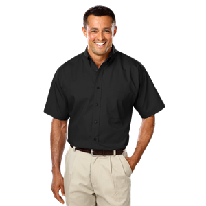 MENS SHORT SLEEVE EASY CARE POPLIN WITH MATCHING BUTTONS  -  BLACK 2 EXTRA LARGE SOLID