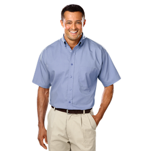 MENS SHORT SLEEVE EASY CARE POPLIN WITH MATCHING BUTTONS  -  LIGHT BLUE EXTRA LARGE SOLID