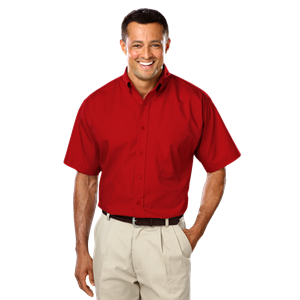 MENS SHORT SLEEVE EASY CARE POPLIN WITH MATCHING BUTTONS  -  RED 2 EXTRA LARGE SOLID