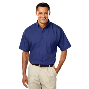 MENS SHORT SLEEVE EASY CARE POPLIN WITH MATCHING BUTTONS  -  ROYAL 2 EXTRA LARGE SOLID