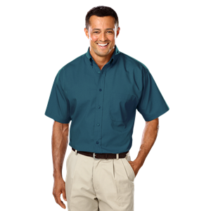 MENS SHORT SLEEVE EASY CARE POPLIN WITH MATCHING BUTTONS  -  TEAL 2 EXTRA LARGE SOLID