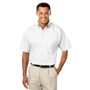 MENS SHORT SLEEVE EASY CARE POPLIN WITH MATCHING BUTTONS  -  WHITE 2 EXTRA LARGE SOLID