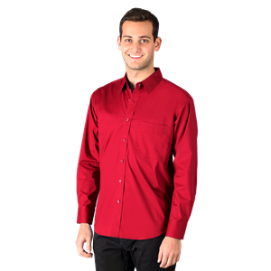 MENS SUPERBLEND POPLIN L/S UNTUCKED SHIRT  -  RED SMALL SOLID