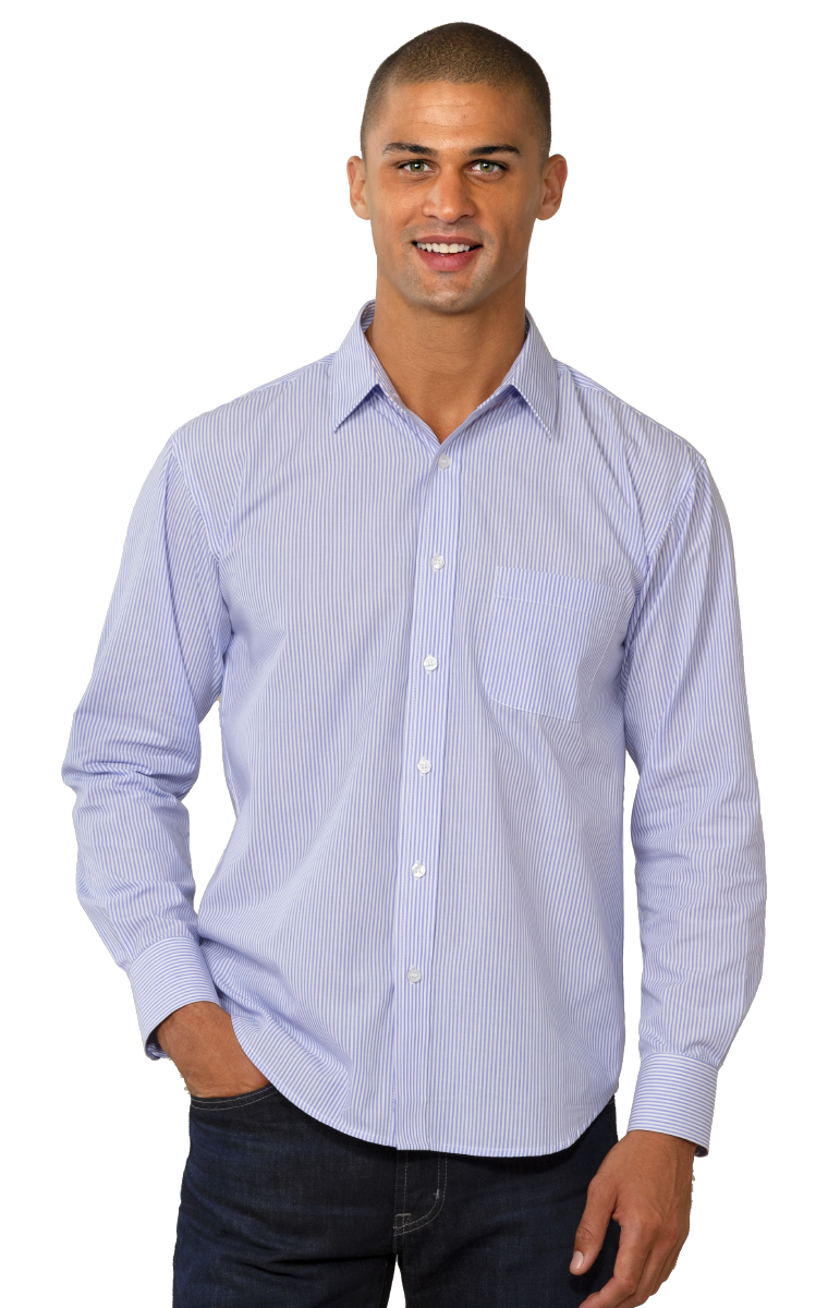 Mens L/S Stripe Shirt-Blue Generation