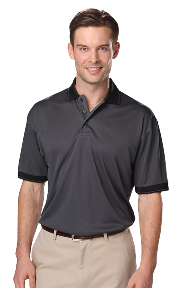 7301-GRA-4XL-SOLID|BG7301|Men's Striped Trim Value Wicking Polo