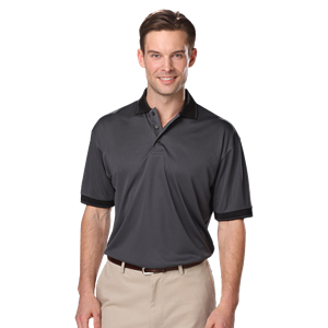 MENS WICKING PIPED POLO  -  GRAPHITE 2 EXTRA LARGE SOLID