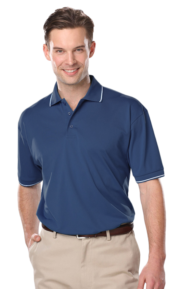 7301-NAV-S-SOLID|BG7301|Men's Striped Trim Value Wicking Polo