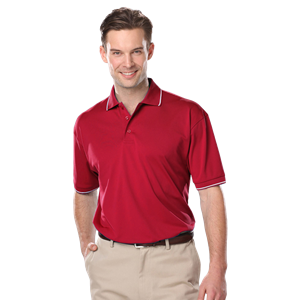 MENS WICKING PIPED POLO  -  RED 2 EXTRA LARGE SOLID