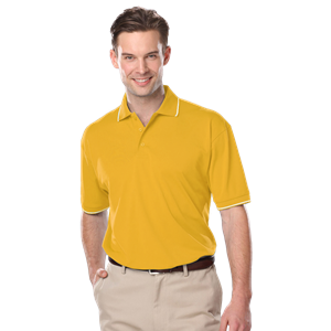 MENS WICKING PIPED POLO  -  YELLOW 2 EXTRA LARGE SOLID
