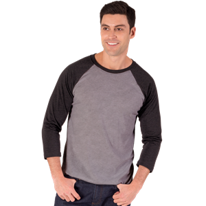 ADULT TRIBLEND 3/4 SLEEVE BASEBALL CREW NECK  -  BLACK MEDIUM TRIM GREY