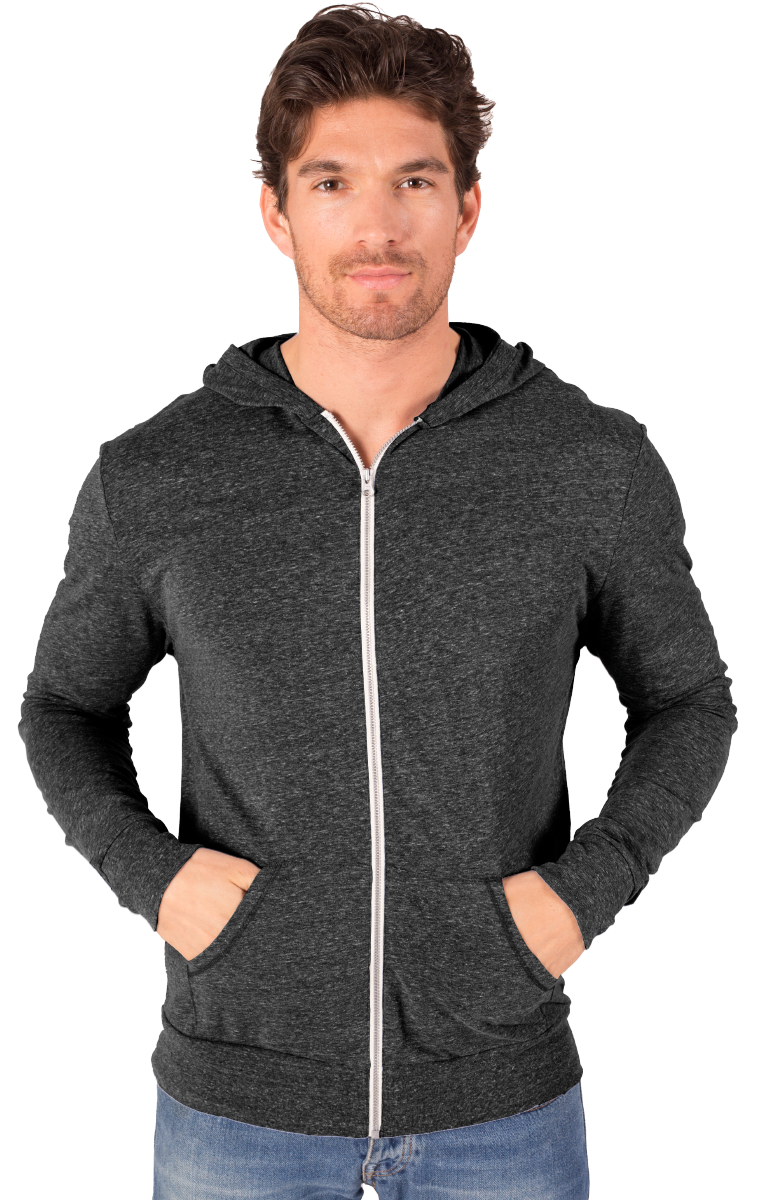 Adult Triblend Contrast Zip Front Hoodie-Blue Generation