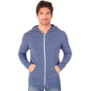 ADULT TRIBLEND ZIP FRONT HOODIE  -  BLUE 2 EXTRA LARGE SOLID