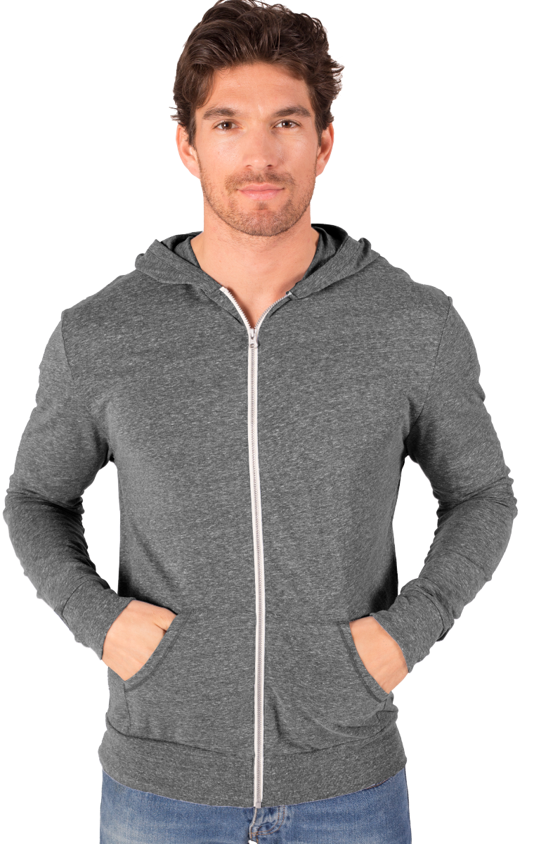 7308-GRE-S-SOLID|BG7308|Adult Triblend Contrast Zip Front Hoodie