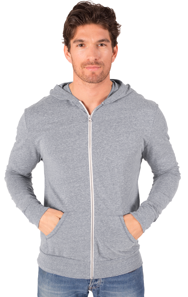 7308-LGR-S-SOLID|BG7308|Adult Triblend Contrast Zip Front Hoodie