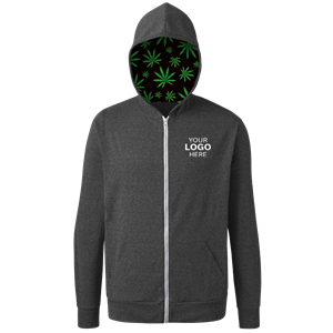 Cannabis Triblend Contrast Zip Front Hoodie BLACK 2 EXTRA LARGE SOLID